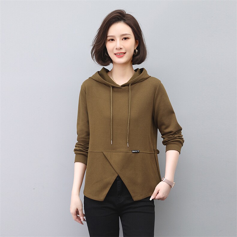 时尚春季连帽修身长袖卫衣显瘦百搭休闲女装上衣,女装T恤,依倍林