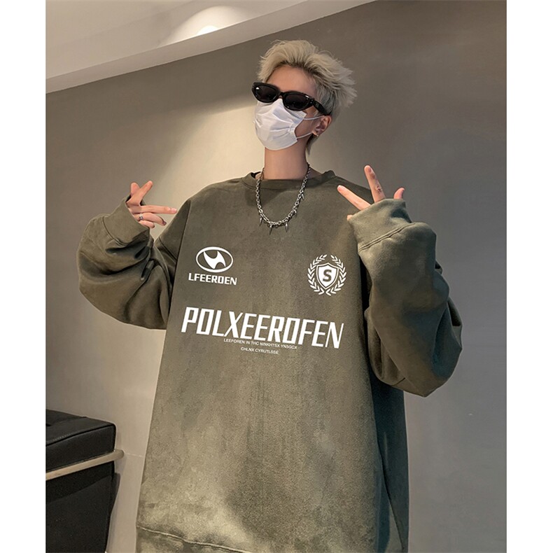 抖音得物供货提供视频秋冬重磅美式麂皮绒圆领卫衣JY393,男装卫衣,电商A486
