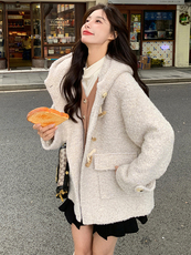 【新款】现货毛呢羊毛牛角扣中长款含羊毛55%，女装毛呢外套，浙宝192（原082）