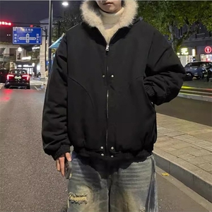 现货高品质美式高街冬季重磅硬挺短款座山雕毛领棉衣男女加厚外套图片