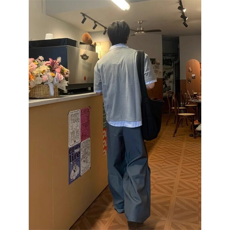 华夫格假二件短袖polo衫学院风T恤上衣TX36特P42,男装T恤,星座908-1