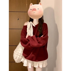 MM168-P70美式甜辣露肩圣诞穿搭红色毛衣女秋冬宽松针织衫，女装针织衫/毛衣，星座617A-2