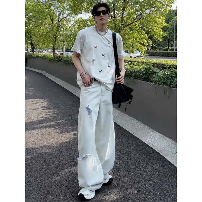 龙叨叨同款磨破牛仔裤ZK0393-特批48，男装牛仔裤，星座313A(原308A-2)