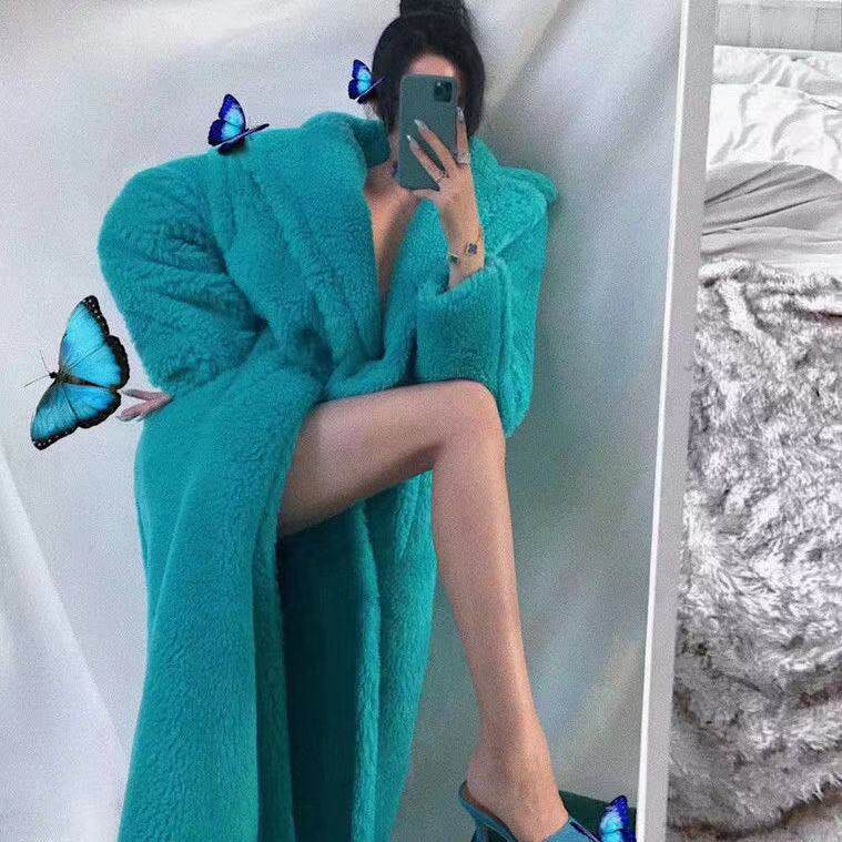 2024韩版高端冬季新款羊羔毛中长款毛毛大衣加厚环保皮草时尚外套，女装皮草，尚羽泽网红店