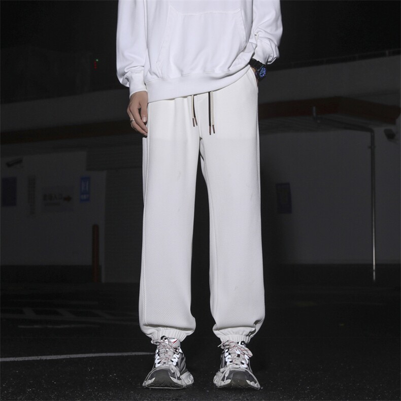 华夫格垂感裤子男士新款宽松直筒阔腿裤男生休闲长裤K923-特批-32图片