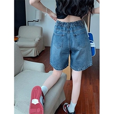 阔腿牛仔短裤女学生夏季新款高腰大码胖MM宽松直筒小个子五分中裤，男装牛仔裤，星座506A