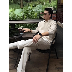 重磅秋冬北极绒亨利领毛衣开衫美式复古休闲慵懒风纯色翻领针织衫，男装针织衫/毛衣，电商A486-1