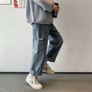 春季新款工装牛仔裤宽松直筒bf阔腿学生老爹裤子ins潮九分k52-p35,男装牛仔裤,星座1008-1