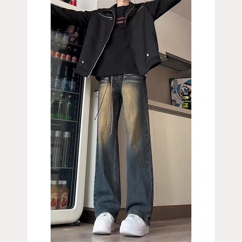 水洗美式弯刀微喇牛仔裤男春秋阔腿直筒裤做旧百搭潮流H730P36.5,男装牛仔裤,星座1112-1