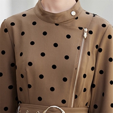 2024秋季新款翻领拉链圆点长裙大摆型连衣裙，女装连衣裙，施恩睿棋