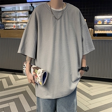潮牌痞帅五分袖t恤男装宽松内搭条纹短袖夏季休闲半袖上衣服，男装T恤，星座1013