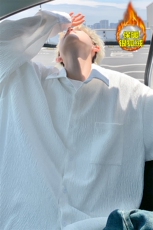薄款改加绒特批P42无差价冬新肌理感银狐绒长袖衬衫男C2525J加绒，男装衬衫，电商A001