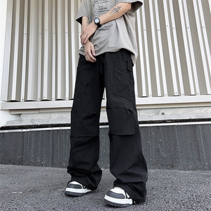 美式复古多口袋工装裤男夏季ins潮牌高街宽松阔腿青年直筒长裤子图片