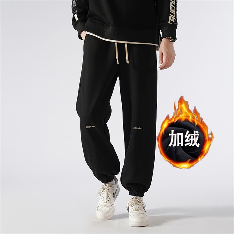 直播420g华棉复合奥利绒加绒加厚刺绣束脚卫裤K823特P49,男装休闲裤,电商A309
