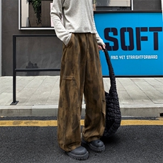 秋季新款美式高街扎染褶皱拼接大码休闲弯刀裤男K5953-特P50控88，男装休闲裤，电商A001-1