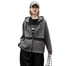 2020冬装新款时尚加绒连帽卫衣开衫外套，女装卫衣/绒衫，深水步