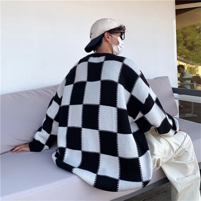 棋盘格毛衣男冬季新款英伦风针织衫宽松圆领羊毛衫男士MY0908-P45,男装针织衫/毛衣,星座308B-1