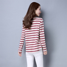2021春季新款时尚条纹针织衫修身显瘦长袖上衣，女装T恤，依倍林