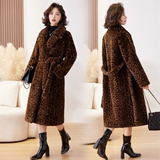 中长款风衣豹纹外套女秋季2024年新款韩版宽松显瘦小个子过膝大衣，女装皮草，潮流依族