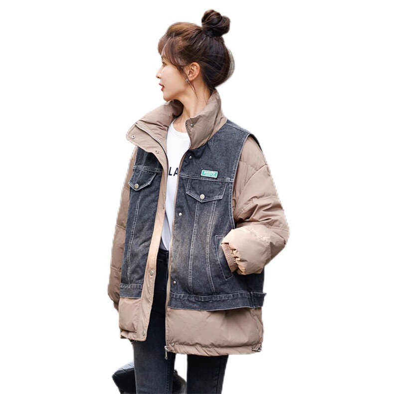 洋气牛仔拼接羽绒服女2022冬装新款女装韩版时尚保暖白鸭绒外套,女装羽绒服,慧尚依恋