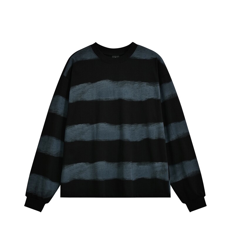 重磅全棉300克双纱扎染条纹长袖秋季圆领套头打底衫RH5561-特P38，男装T恤，星座610B-1