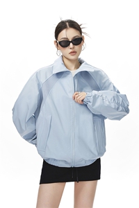 美式罗纹拼接袖子褶皱大码M-5XL教练夹克女JK78056P69控105图片