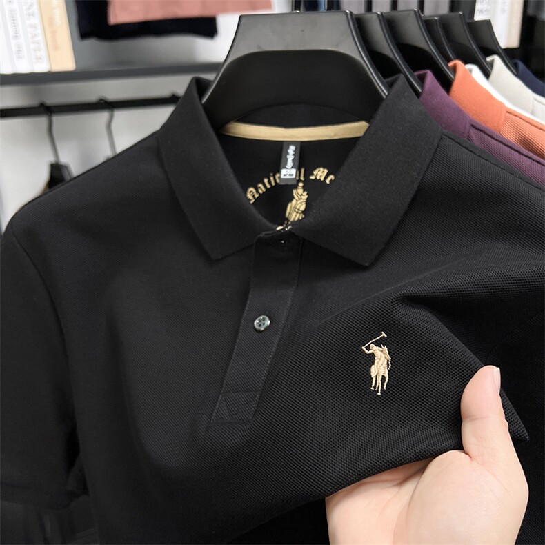 100%纯棉男士polo衫夏季高端短袖T恤中年带领休闲半袖刺绣上衣潮,男装Polo衫,电商B212（原钱塘6029）
