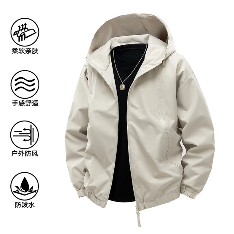 冲锋衣连帽夹克男宽松落肩纯色上衣外套DSA157B-J208-P60图片