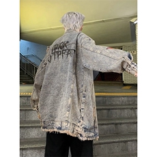 D2170-P70新款潮水洗破坏毛边火焰刺绣牛仔外套男女秋季ins夹克，男装夹克，星座603-2