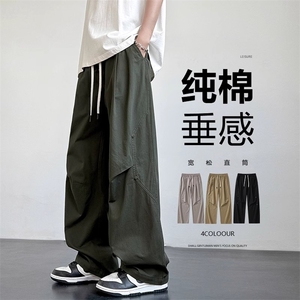 新款美式复古褶皱工装裤男宽松直筒阔腿休闲长裤XK43-P50图片