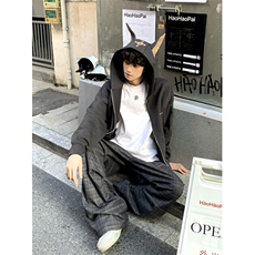 阔腿慵懒风格子裤男女宽松直筒松弛感深灰暗纹褶皱休闲裤K9G6，男装休闲裤，星座1116A（原606A-3）