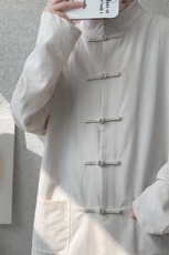 8XL-M特大码棉麻长袖衬衫风衬衫新中式打底衫CS504P68控88，男装衬衫，电商D206-1