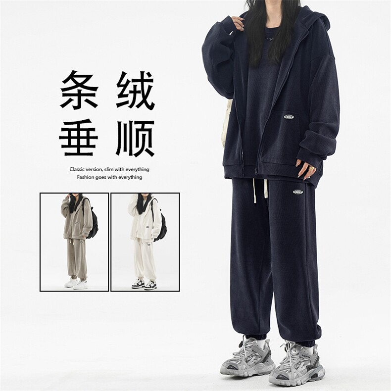 宽松三件套连帽开衫卫衣搭配圆领卫衣配螺纹束脚裤SJT873-特批176图片