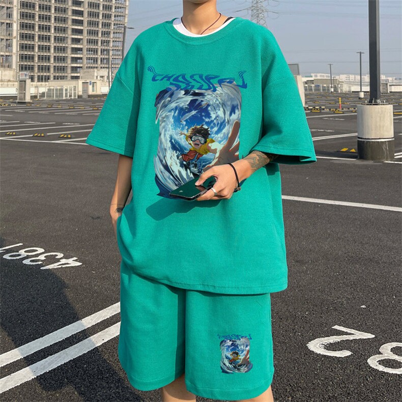 ！2025夏季新款男士华夫格短袖套装百搭一套HTZ81P50,男装T恤,电商B220