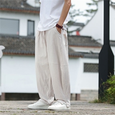 2025夏装新款汉服唐装风冰丝棉麻休闲裤A057-K381-P45，男装民族服装，电商A057B