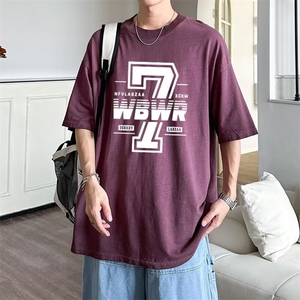 夏天男士潮牌短袖宽松圆领t恤男装港风青年圆领运动休闲百搭半袖图片