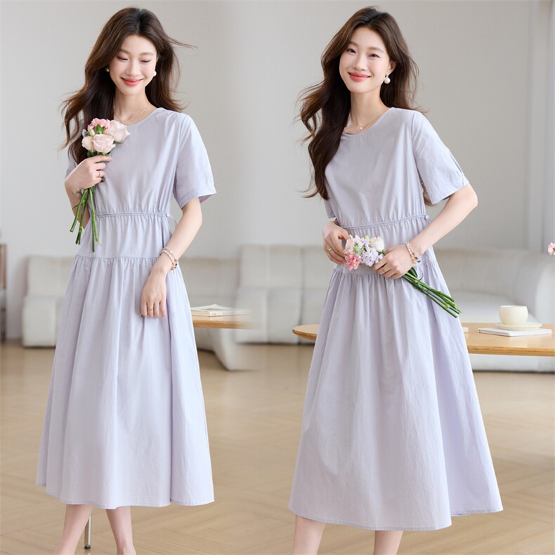 法式温柔纯棉收腰连衣裙女2026夏季新款休闲宽松遮肚子显瘦A字裙，女装连衣裙，简韵佳