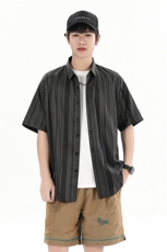 花衬衫男短袖夏季条纹休闲上衣服外套翻领大码衬衣A012/863P35，男装衬衫，电商A012