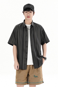 花衬衫男短袖夏季条纹休闲上衣服外套翻领大码衬衣A012/863P35图片