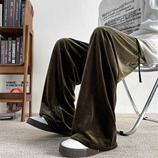 8XL-M加绒美拉德宽松金丝绒阔腿裤垂感拖地裤K993P55加绒65控78，男装休闲裤，电商D206-1