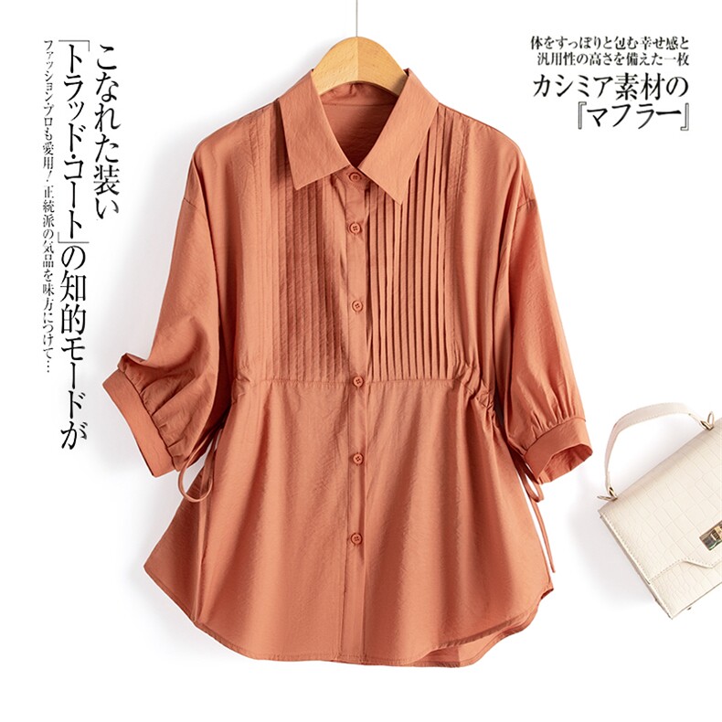 纯棉收腰衬衫大码娃娃衫女装短袖夏季2025年新款遮肚衬衣上衣图片