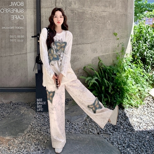 INS风松弛感氛围感时尚套装套装冬季提花圆领时尚春秋长袖休闲图片
