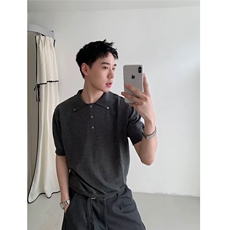 美式凉感冰爽丝纽扣设计感Polo领针织短袖夏季宽松简约上衣，男装T恤，星座506A
