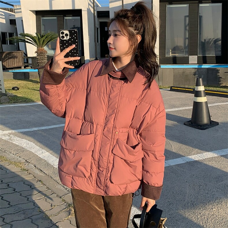 独特超好看树莓粉色短款羽绒服女冬2024年新款高级感美式夹克外套,女装羽绒服,浙宝305