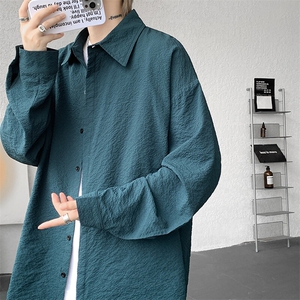 8XL-M泡泡纱盐缩肌理长袖衬衫男夏季冰丝外套防晒衬衣CS29007P40图片