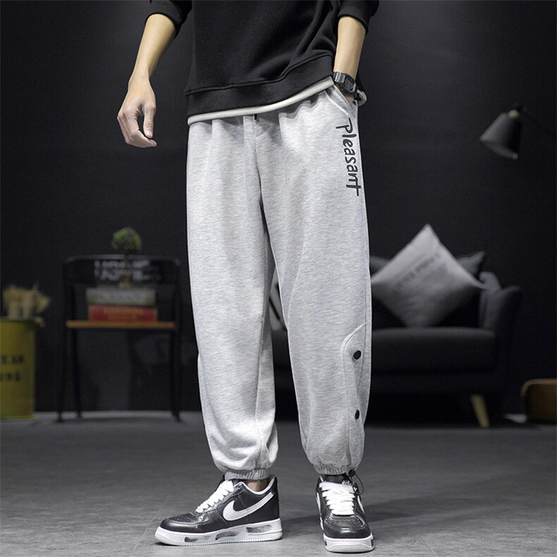 K193P30短句风2024春夏季百搭休闲九分裤港风字母印花束脚运动裤，男装休闲裤，电商A026-1