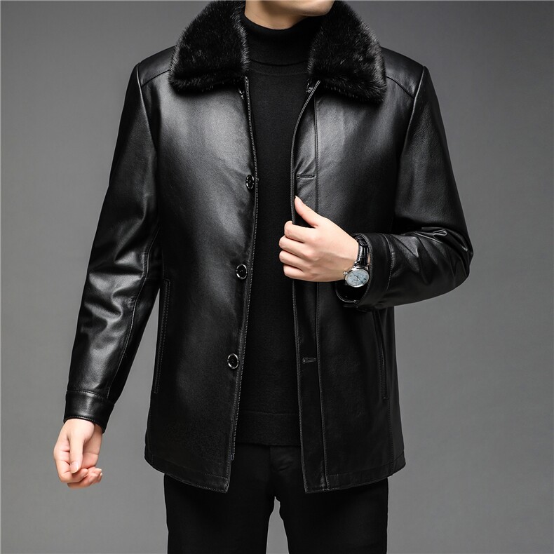 X2268秋冬新款海宁皮派克服男士水貂毛翻领内胆可拆卸P1900，男装皮衣，电商B360