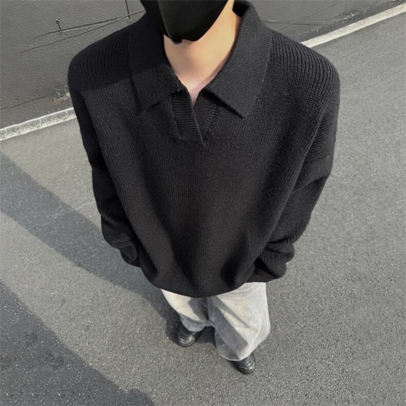 7007-特P49秋冬经典翻领针织毛衣男慵懒风套头线衣外套宽松打底衫图片