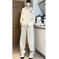 新中式风翻领长袖衬衫秋装复古竹子绣花长裤套装TZ909-特P70，男装衬衫，电商A006