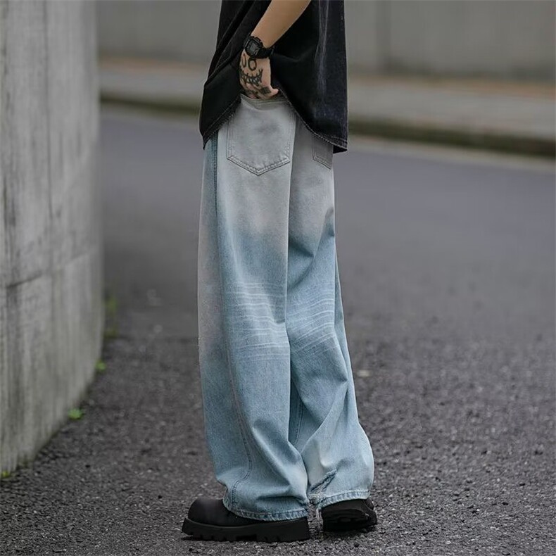 美式浅色破洞牛仔裤男2024新款夏季薄款直筒宽松阔腿休闲裤子,男装牛仔裤,星座218-1（原230）